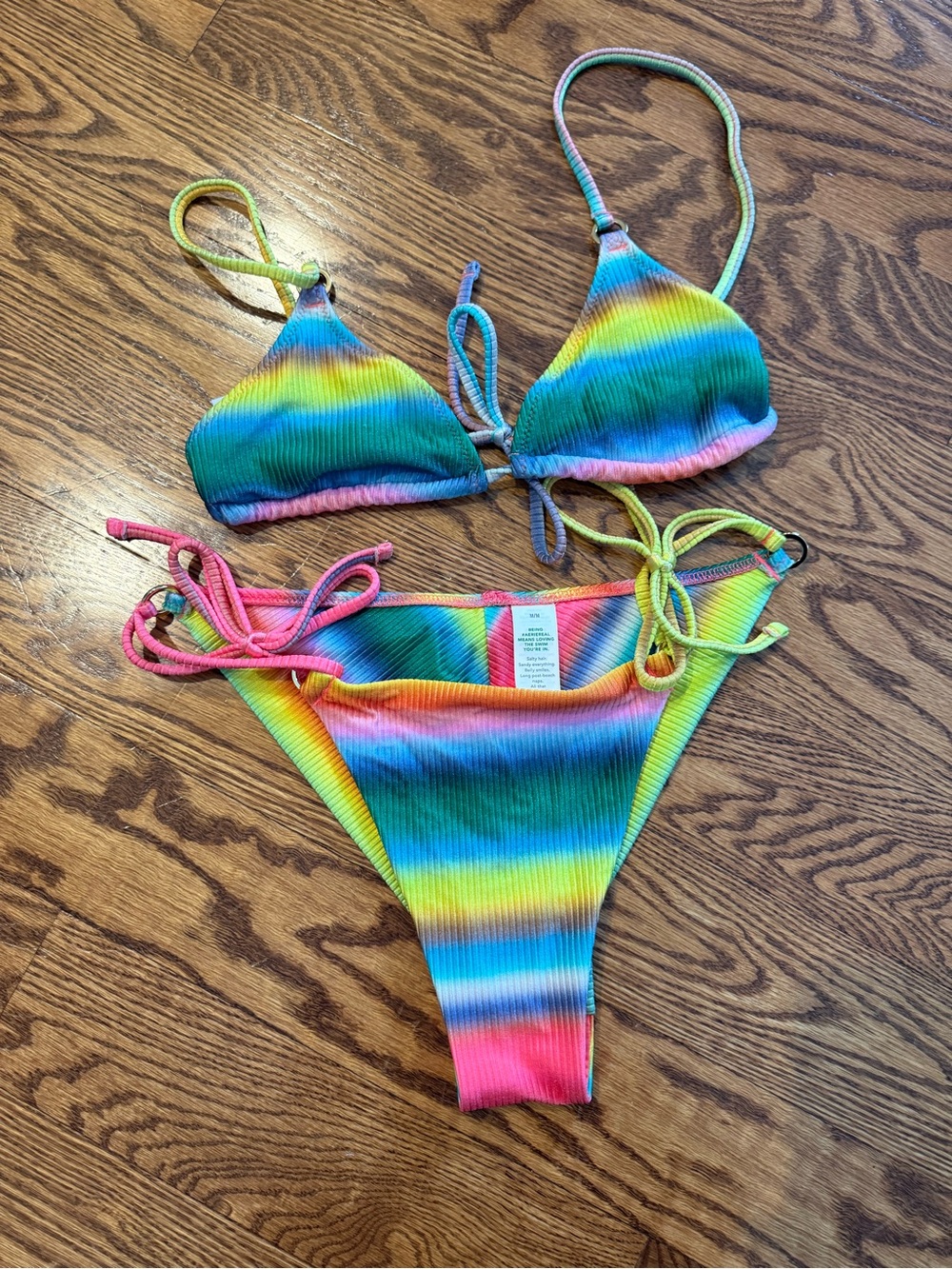 Women’s Rainbow Tie-Dye Ribbed String Bikini